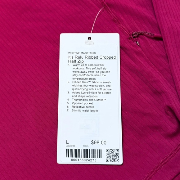 NWT Lululemon It’s Rulu™ Ribbed Cropped Half Zip – Magenta Smoke – Size L - Picture 10 of 11